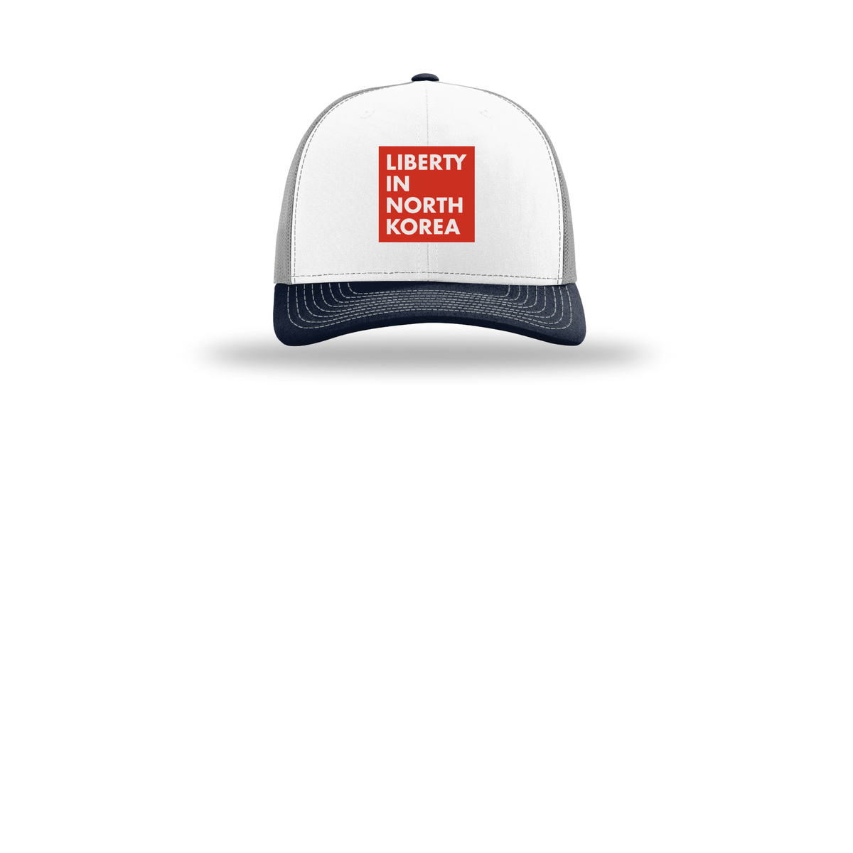 libertyinnorthkorea-richardson-trucker-cap-embroidery-capfront-R112-whitealuminumnavy-flat-front