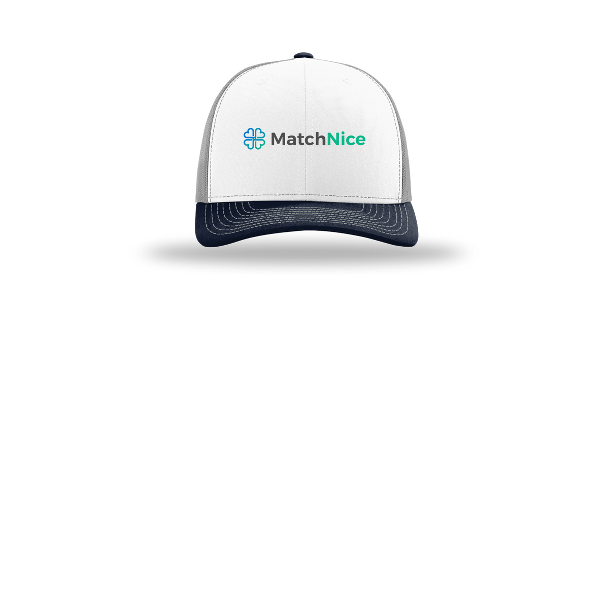 matchnice-richardson-trucker-cap-embroidery-capfront-R112-whitealuminumnavy-flat-front