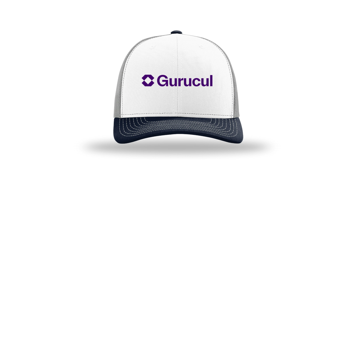 gurucul-richardson-trucker-cap-embroidery-capfront-R112-whitealuminumnavy-flat-front