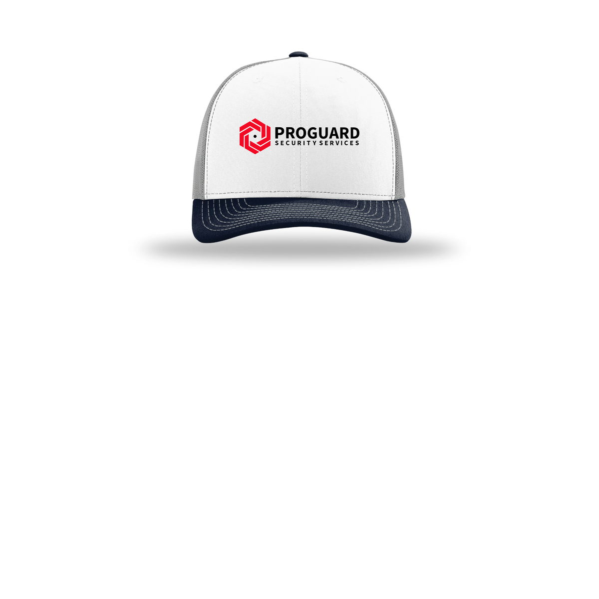 proguardsecurityservices-richardson-trucker-cap-embroidery-capfront-R112-whitealuminumnavy-flat-front