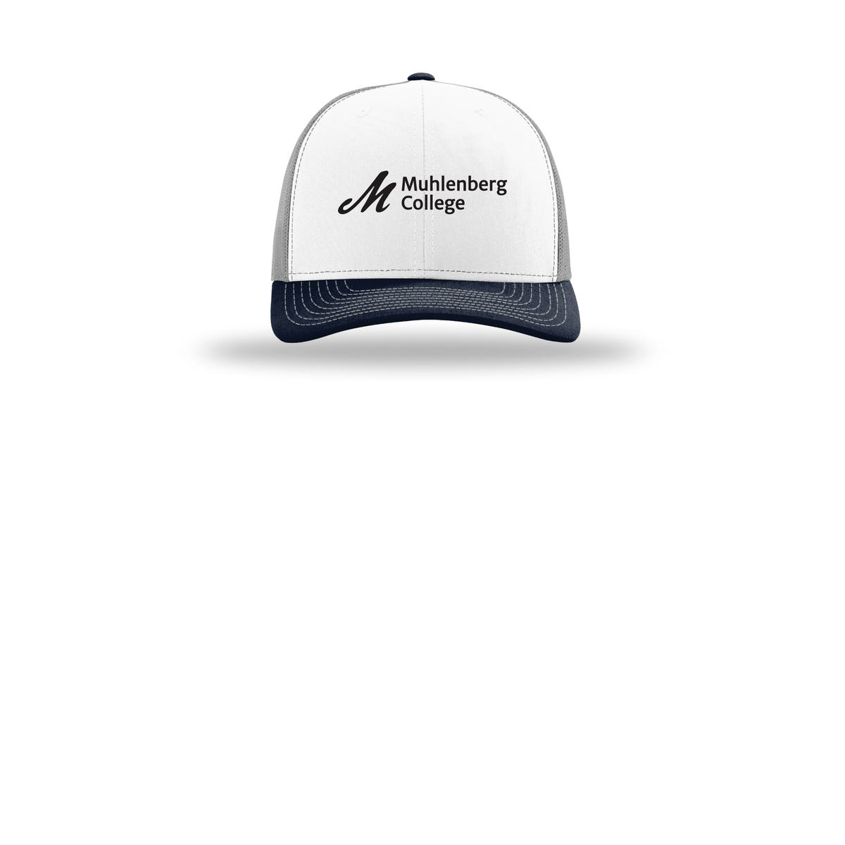 muhlenberg-richardson-trucker-cap-embroidery-capfront-R112-whitealuminumnavy-flat-front