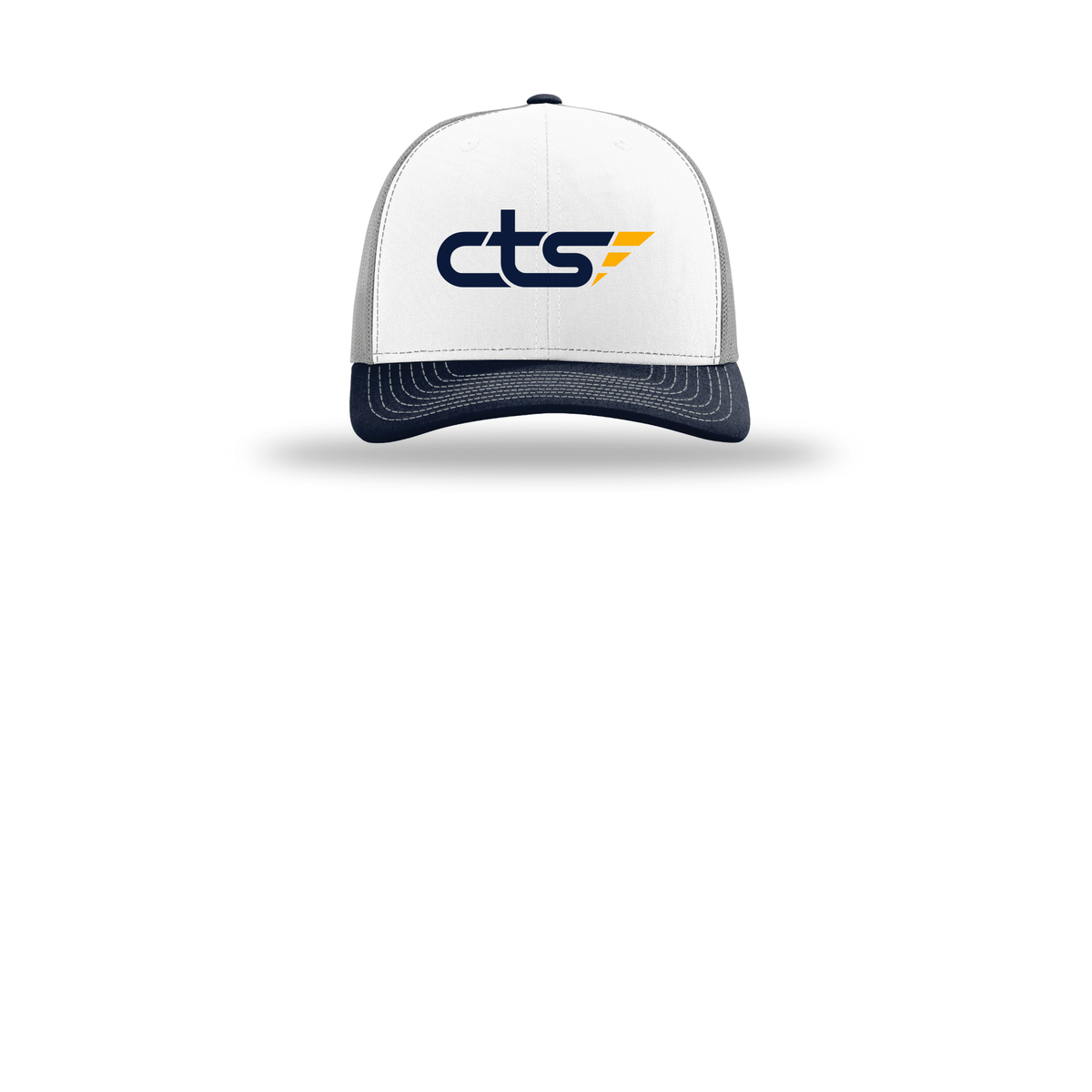 cts1-richardson-trucker-cap-embroidery-capfront-R112-whitealuminumnavy-flat-front