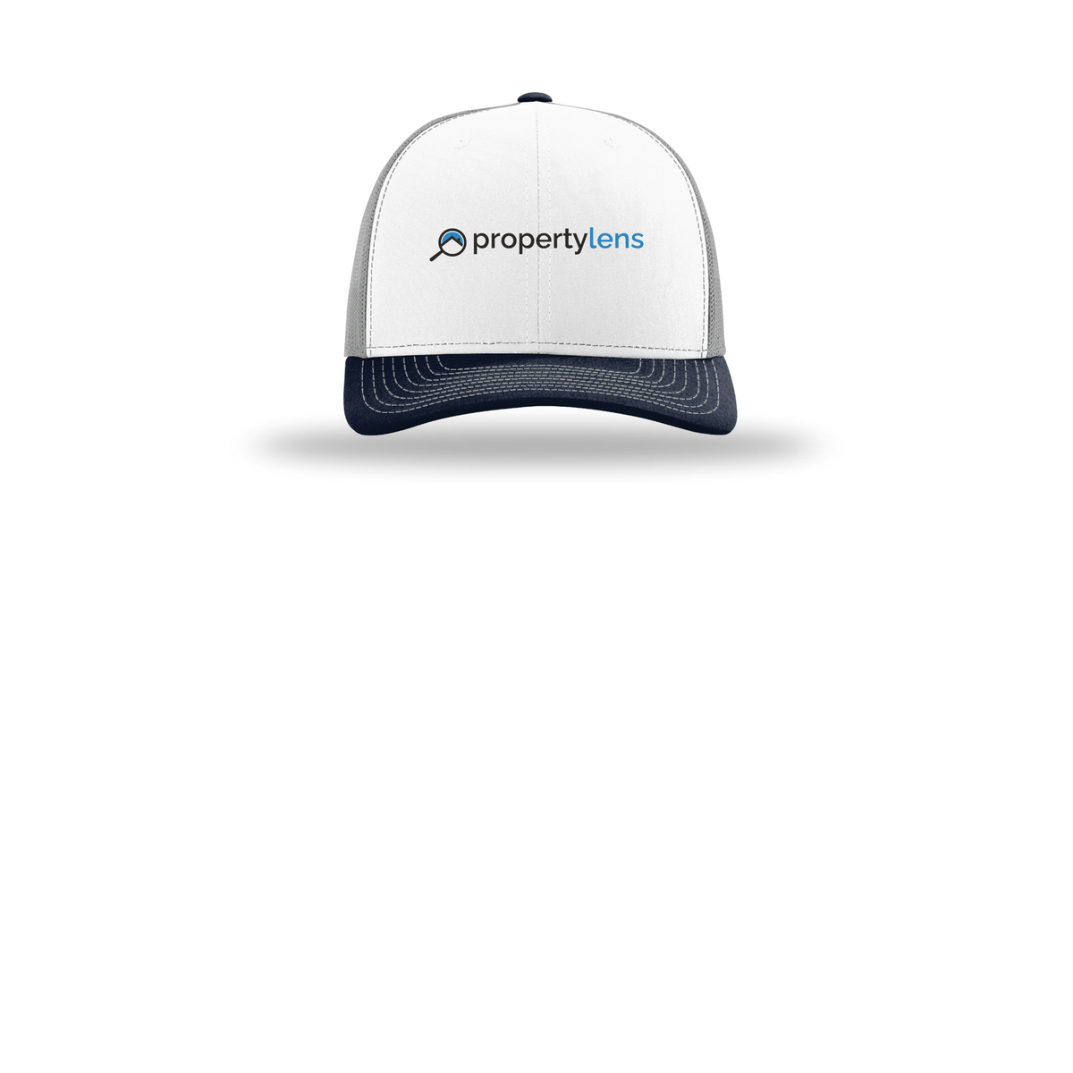 propertylens-richardson-trucker-cap-embroidery-capfront-R112-whitealuminumnavy-flat-front