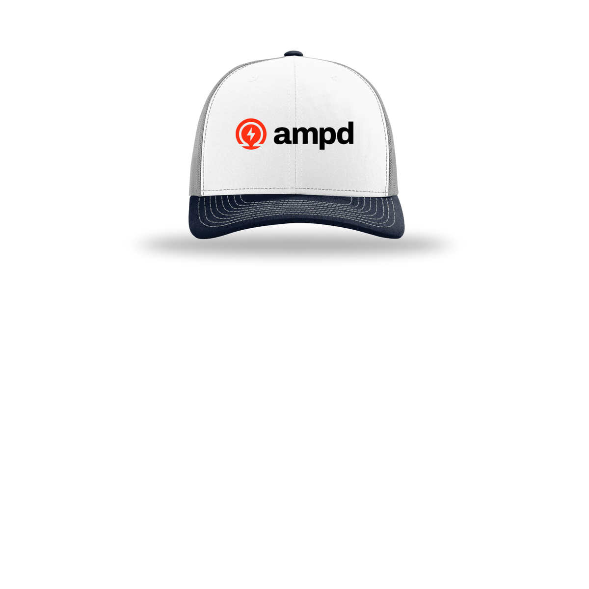 ampd-richardson-trucker-cap-embroidery-capfront-R112-whitealuminumnavy-flat-front