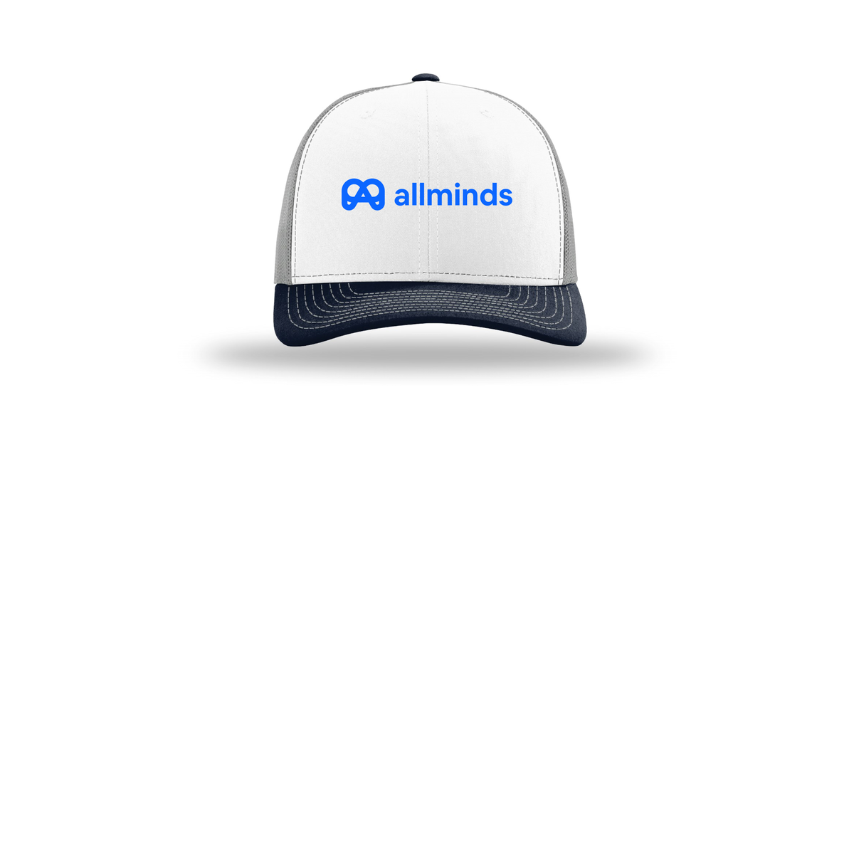 getallminds-richardson-trucker-cap-embroidery-capfront-R112-whitealuminumnavy-flat-front