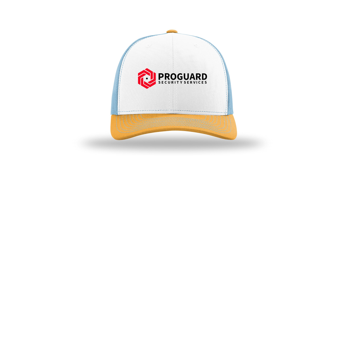 proguardsecurityservices-richardson-trucker-cap-embroidery-capfront-R112-whitecolumbiablueyellow-flat-front