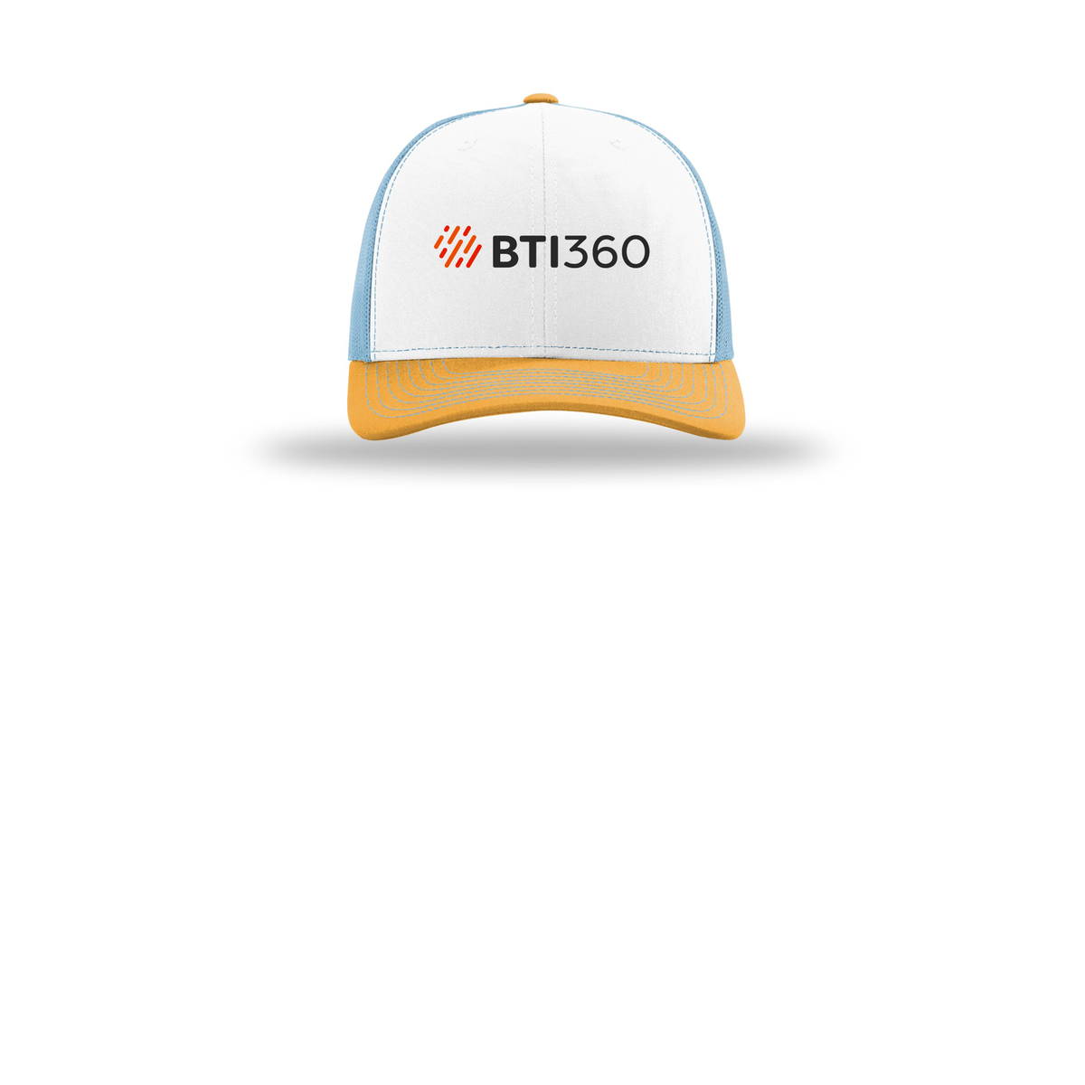 bti360-richardson-trucker-cap-embroidery-capfront-R112-whitecolumbiablueyellow-flat-front