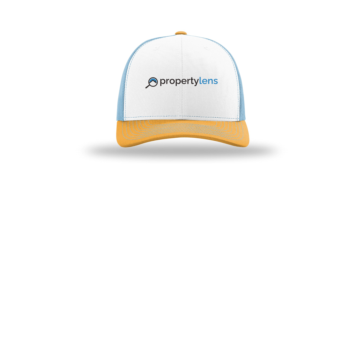 propertylens-richardson-trucker-cap-embroidery-capfront-R112-whitecolumbiablueyellow-flat-front