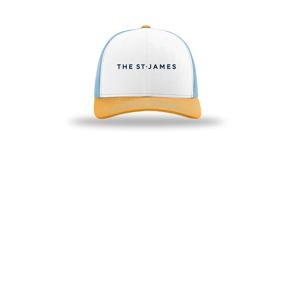 thestjames-richardson-trucker-cap-embroidery-capfront-R112-whitecolumbiablueyellow-flat-front