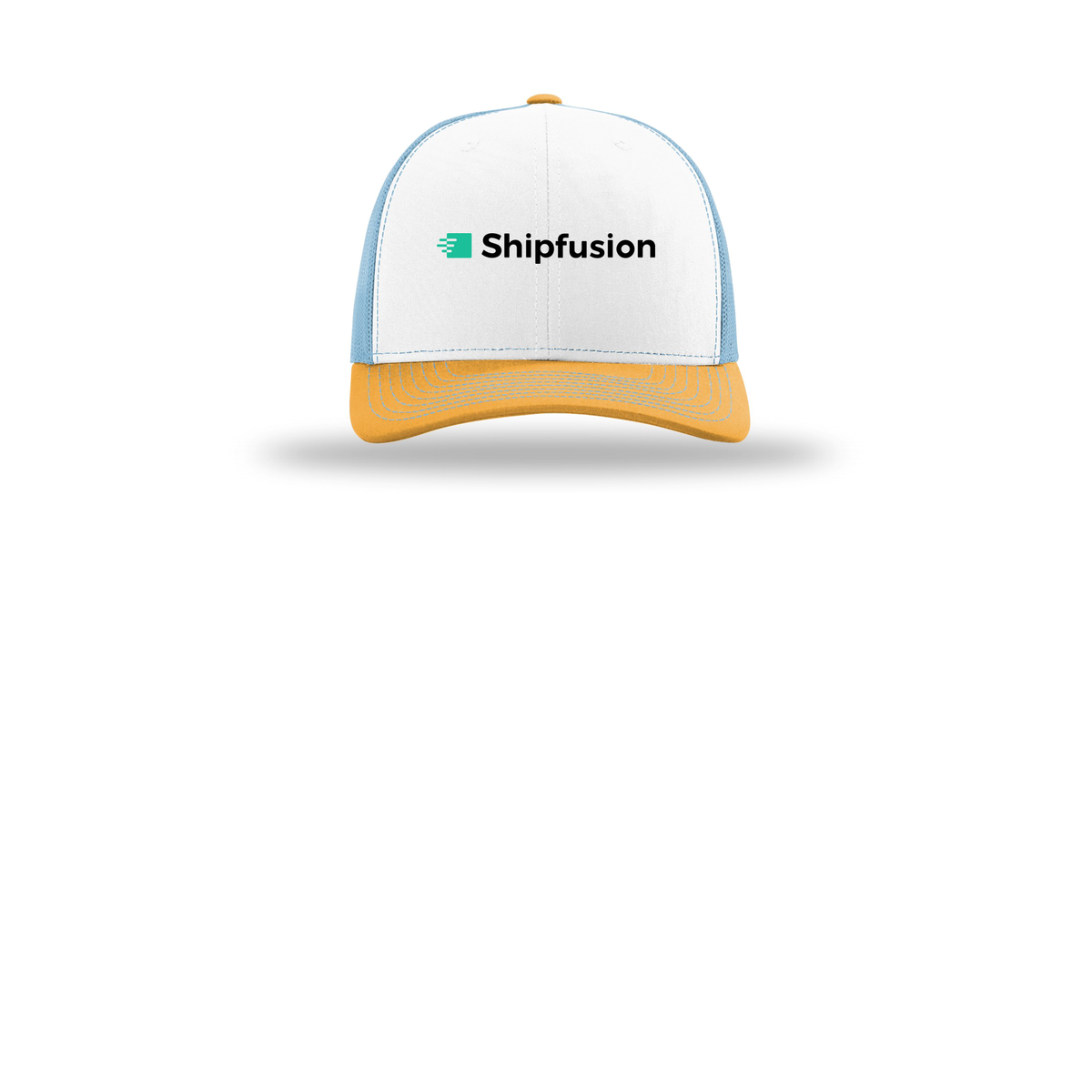 shipfusion-richardson-trucker-cap-embroidery-capfront-R112-whitecolumbiablueyellow-flat-front