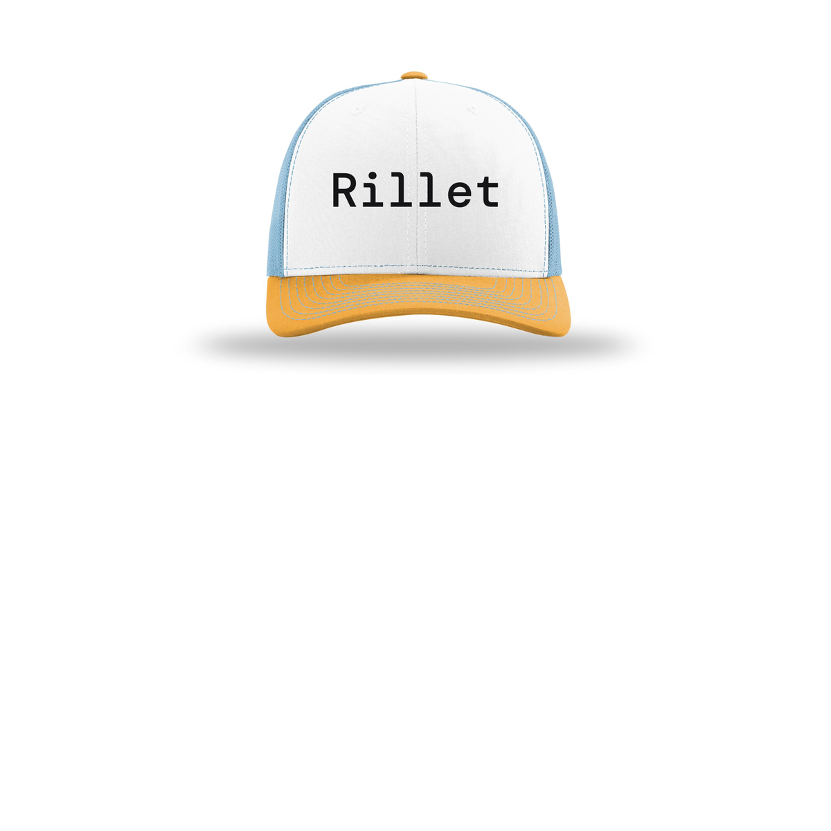 rillet-richardson-trucker-cap-embroidery-capfront-R112-whitecolumbiablueyellow-flat-front