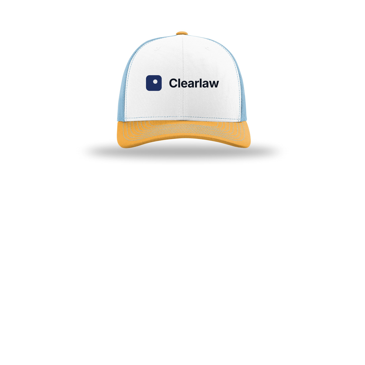 clearlaw-richardson-trucker-cap-embroidery-capfront-R112-whitecolumbiablueyellow-flat-front