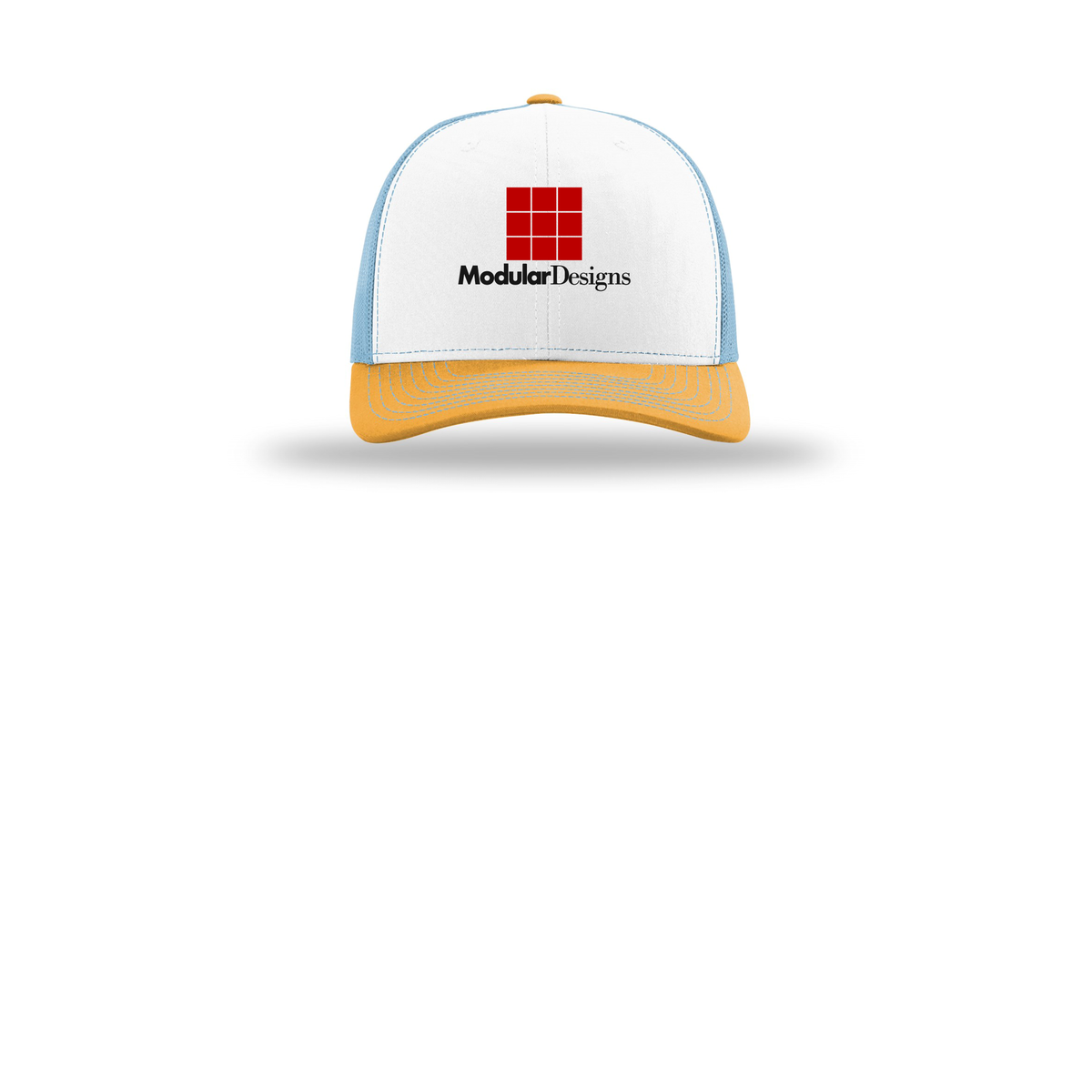 modulardesignsflooring-richardson-trucker-cap-embroidery-capfront-R112-whitecolumbiablueyellow-flat-front