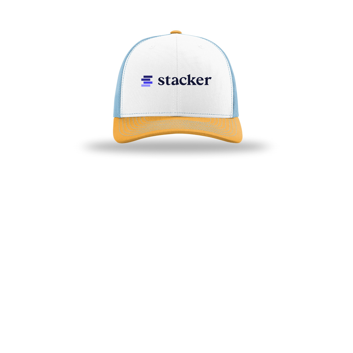 stacker-richardson-trucker-cap-embroidery-capfront-R112-whitecolumbiablueyellow-flat-front