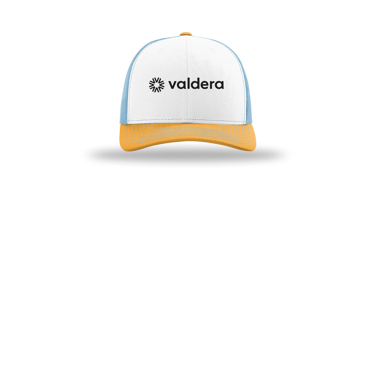 valdera-richardson-trucker-cap-embroidery-capfront-R112-whitecolumbiablueyellow-flat-front