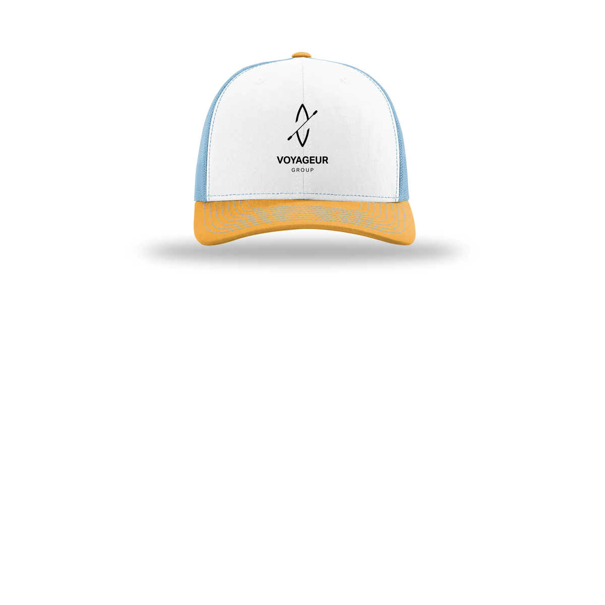 voyageurgroup-richardson-trucker-cap-embroidery-capfront-R112-whitecolumbiablueyellow-flat-front