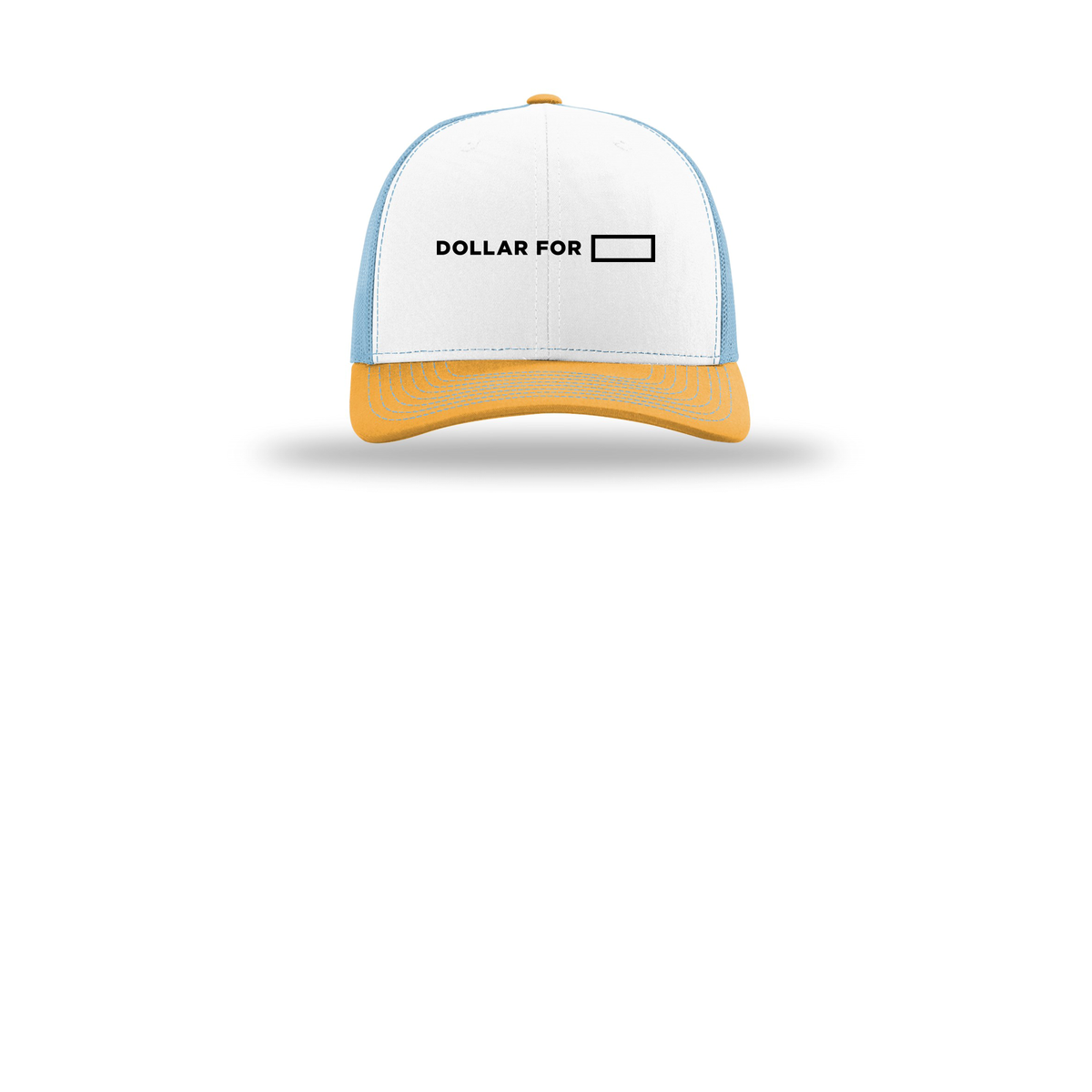 dollarfor-richardson-trucker-cap-embroidery-capfront-R112-whitecolumbiablueyellow-flat-front