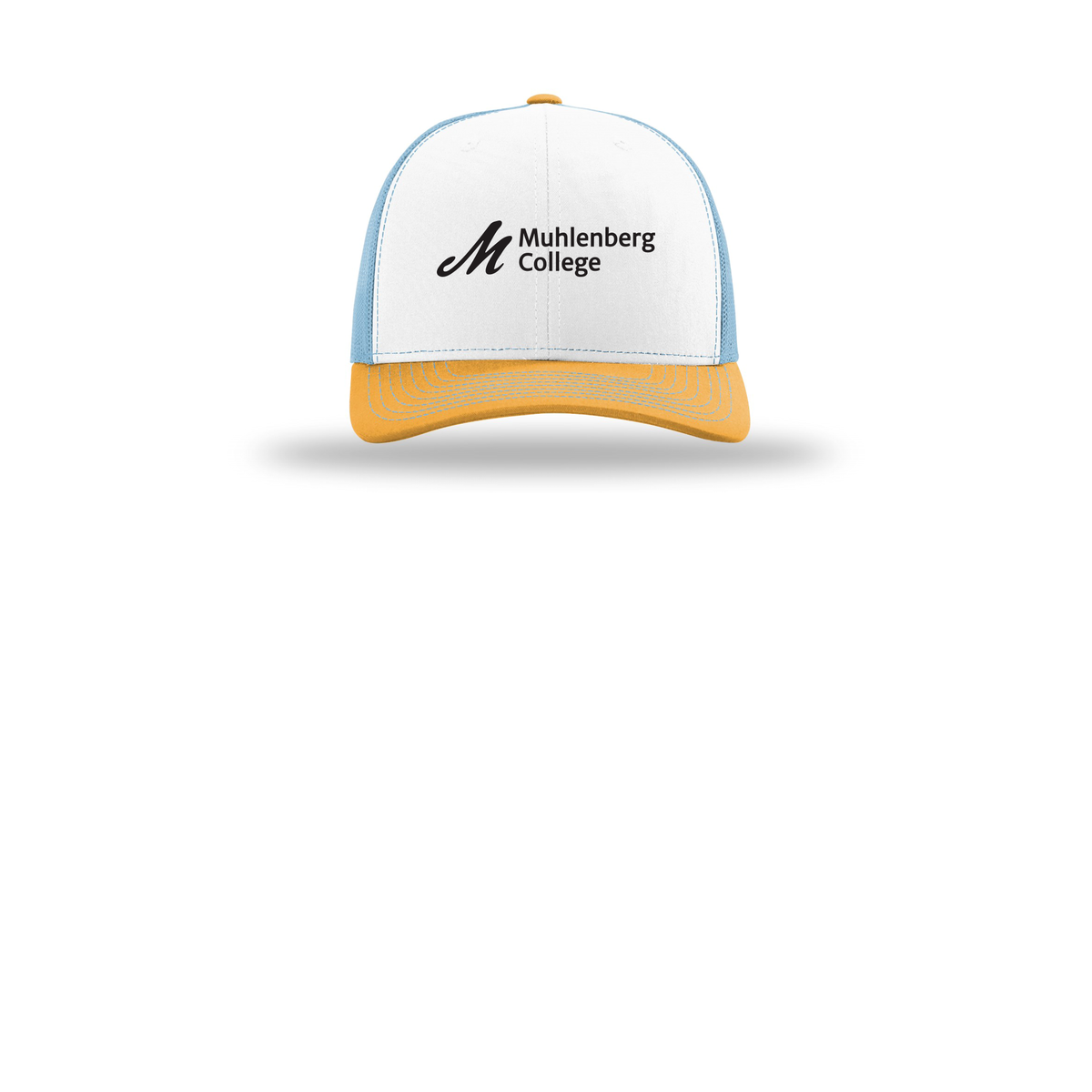 muhlenberg-richardson-trucker-cap-embroidery-capfront-R112-whitecolumbiablueyellow-flat-front
