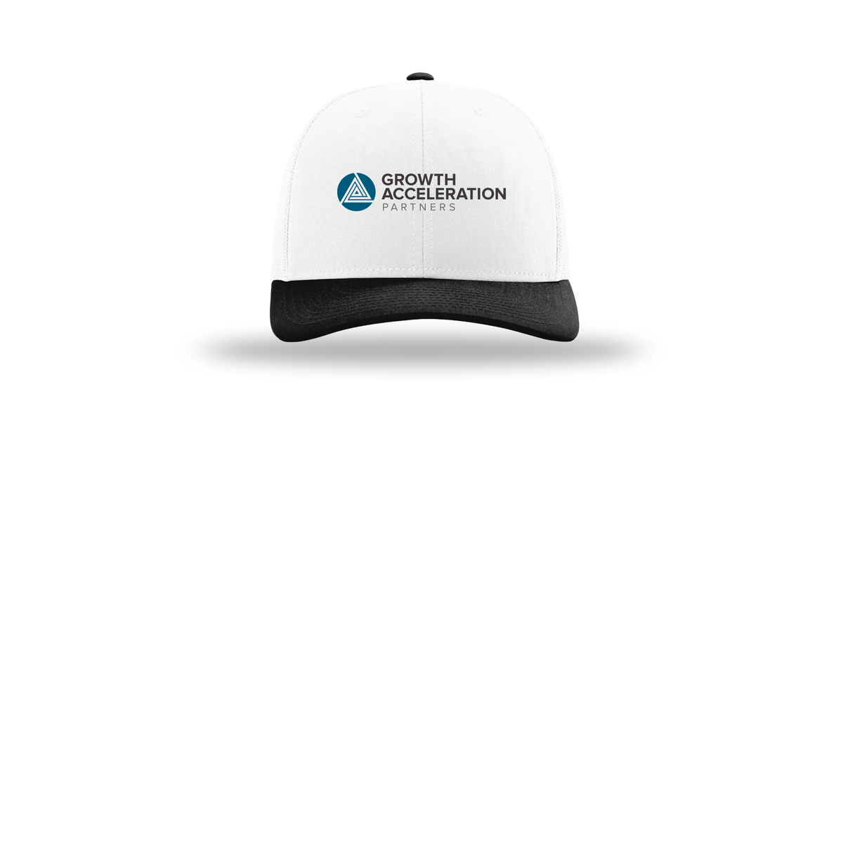 growthaccelerationpartners-richardson-trucker-cap-embroidery-capfront-R112-whitewhiteblack-flat-front