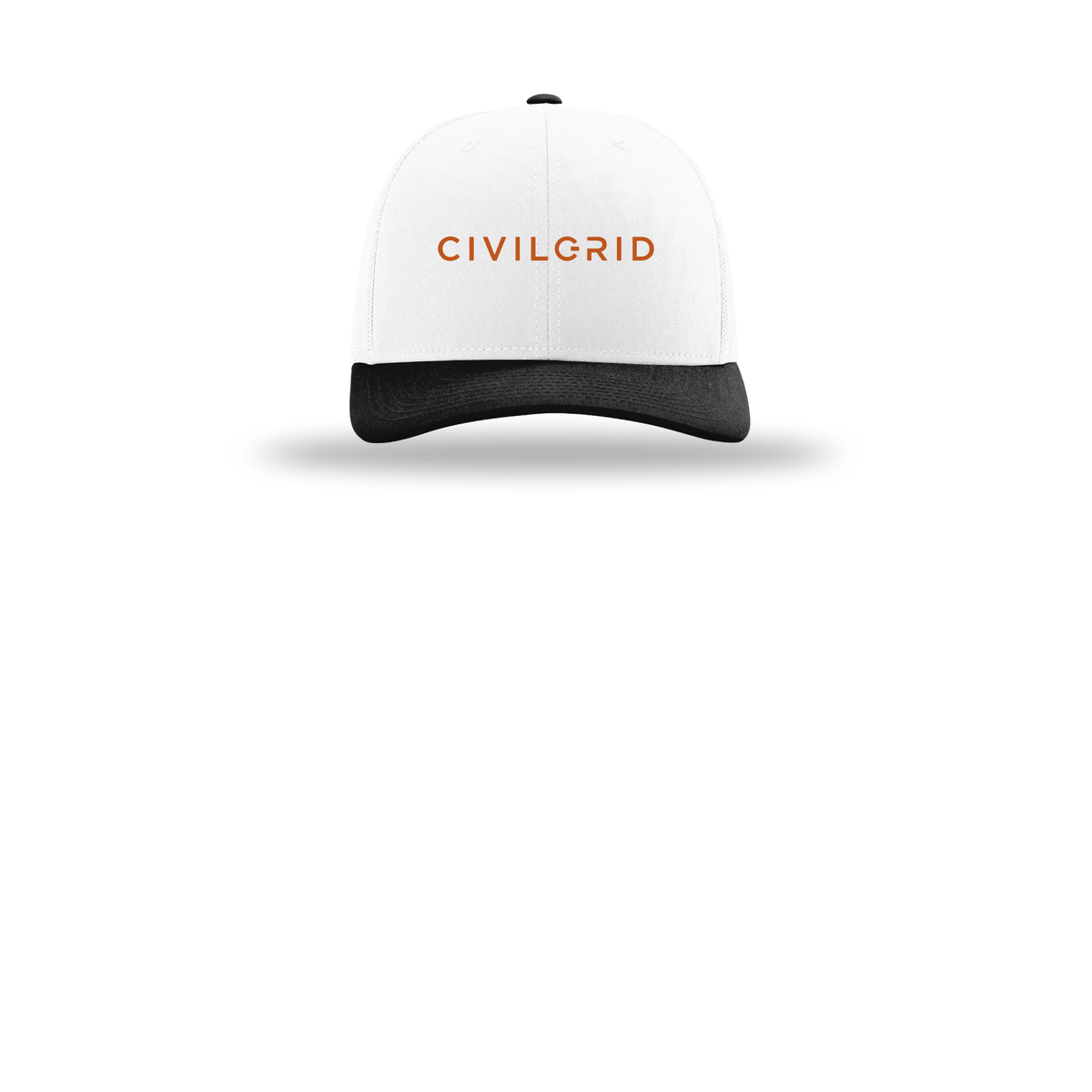 civilgrid-richardson-trucker-cap-embroidery-capfront-R112-whitewhiteblack-flat-front