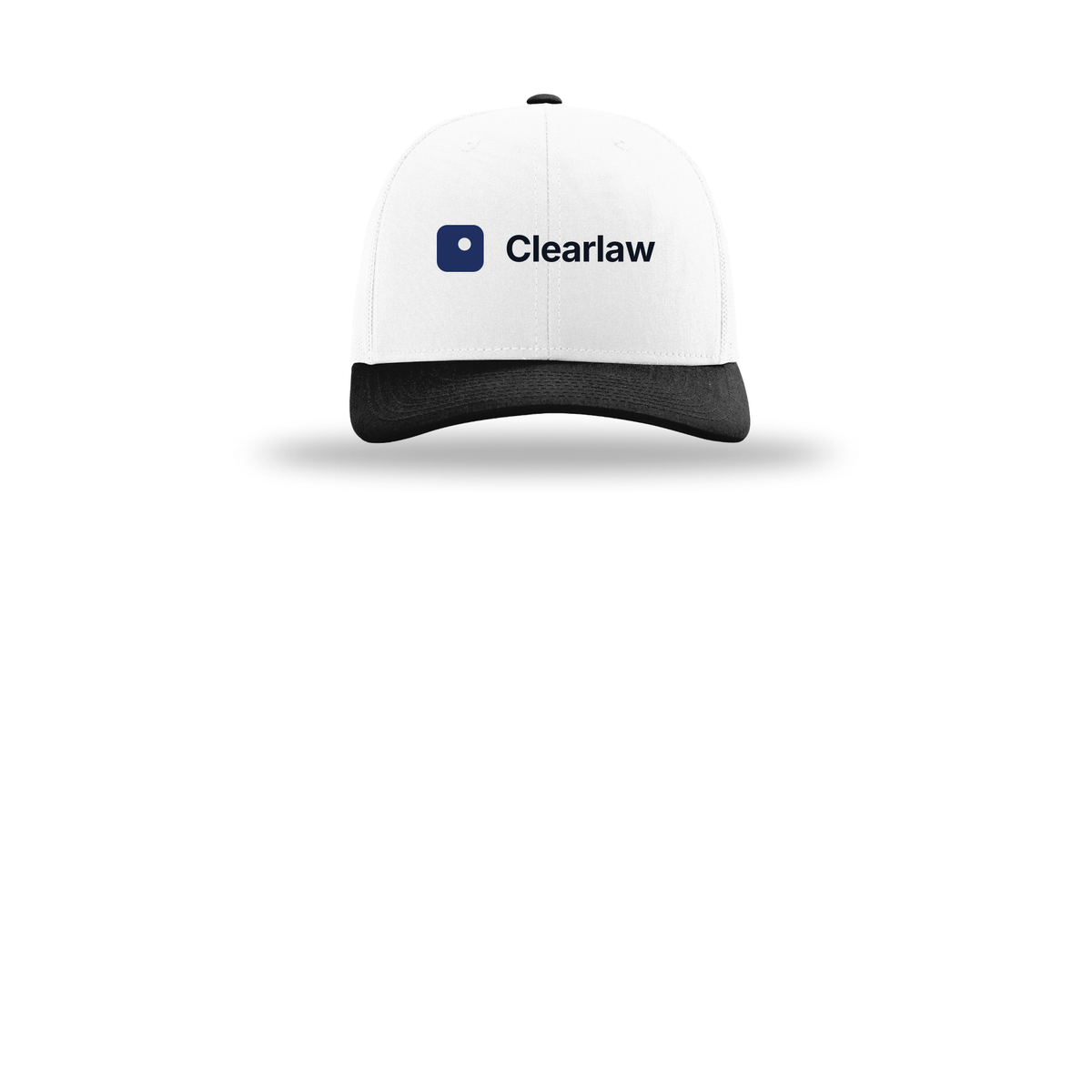 clearlaw-richardson-trucker-cap-embroidery-capfront-R112-whitewhiteblack-flat-front