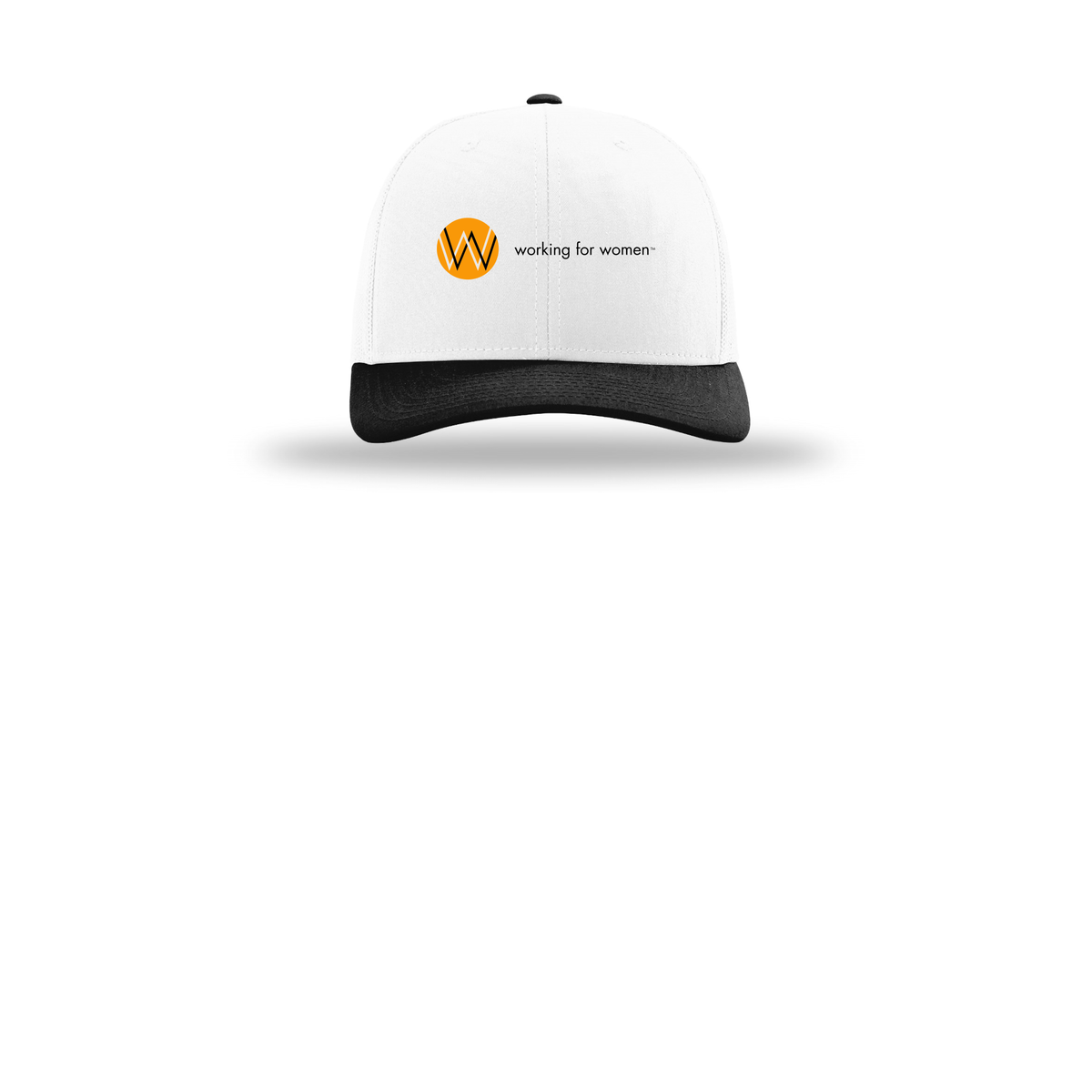 workingforwomen-richardson-trucker-cap-embroidery-capfront-R112-whitewhiteblack-flat-front