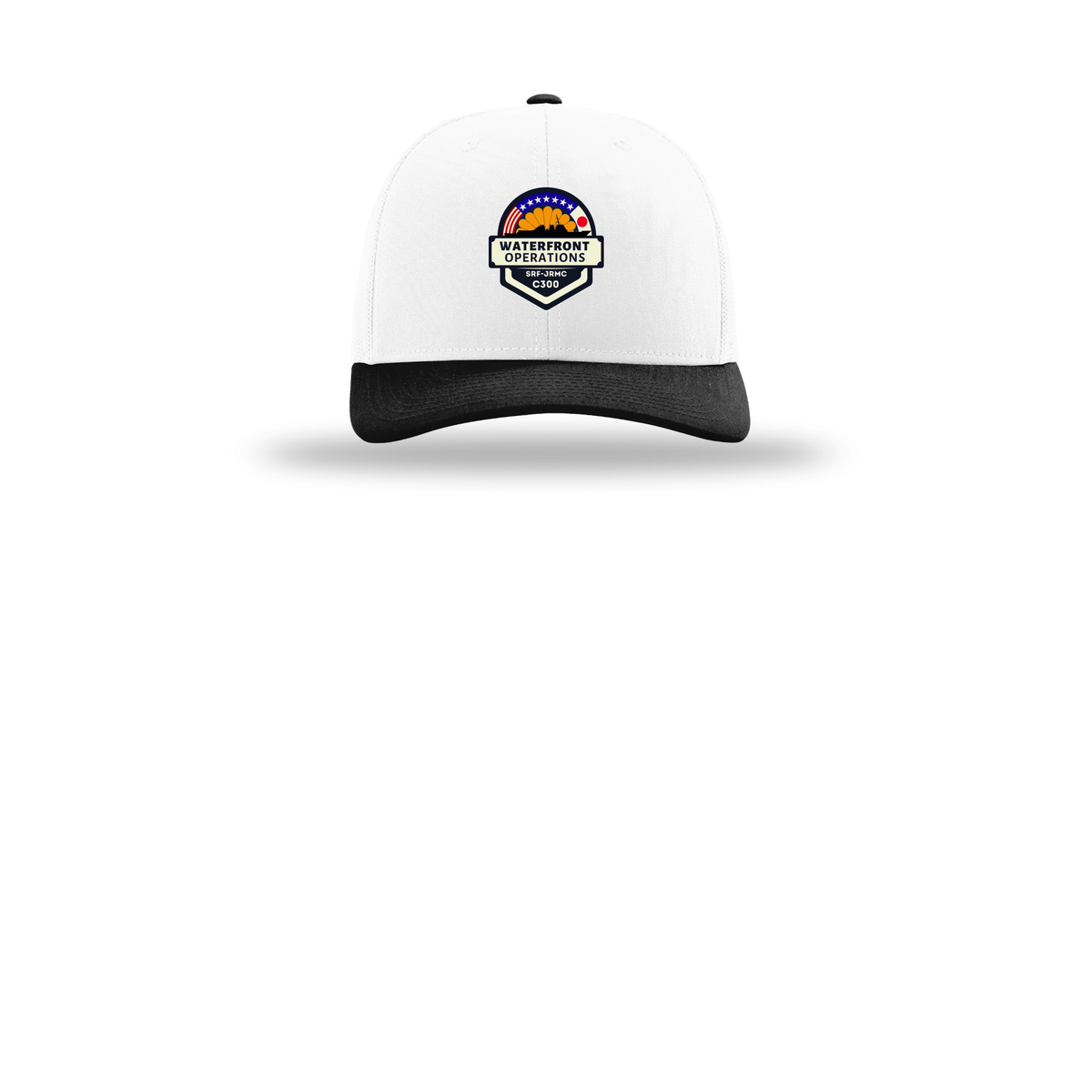 waterfront-operations-retro-trucker-cap-embroidery-capfront-R112-whitewhiteblack-flat-front
