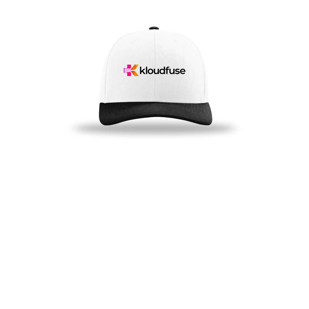 kloudfuse-richardson-trucker-cap-embroidery-capfront-R112-whitewhiteblack-flat-front