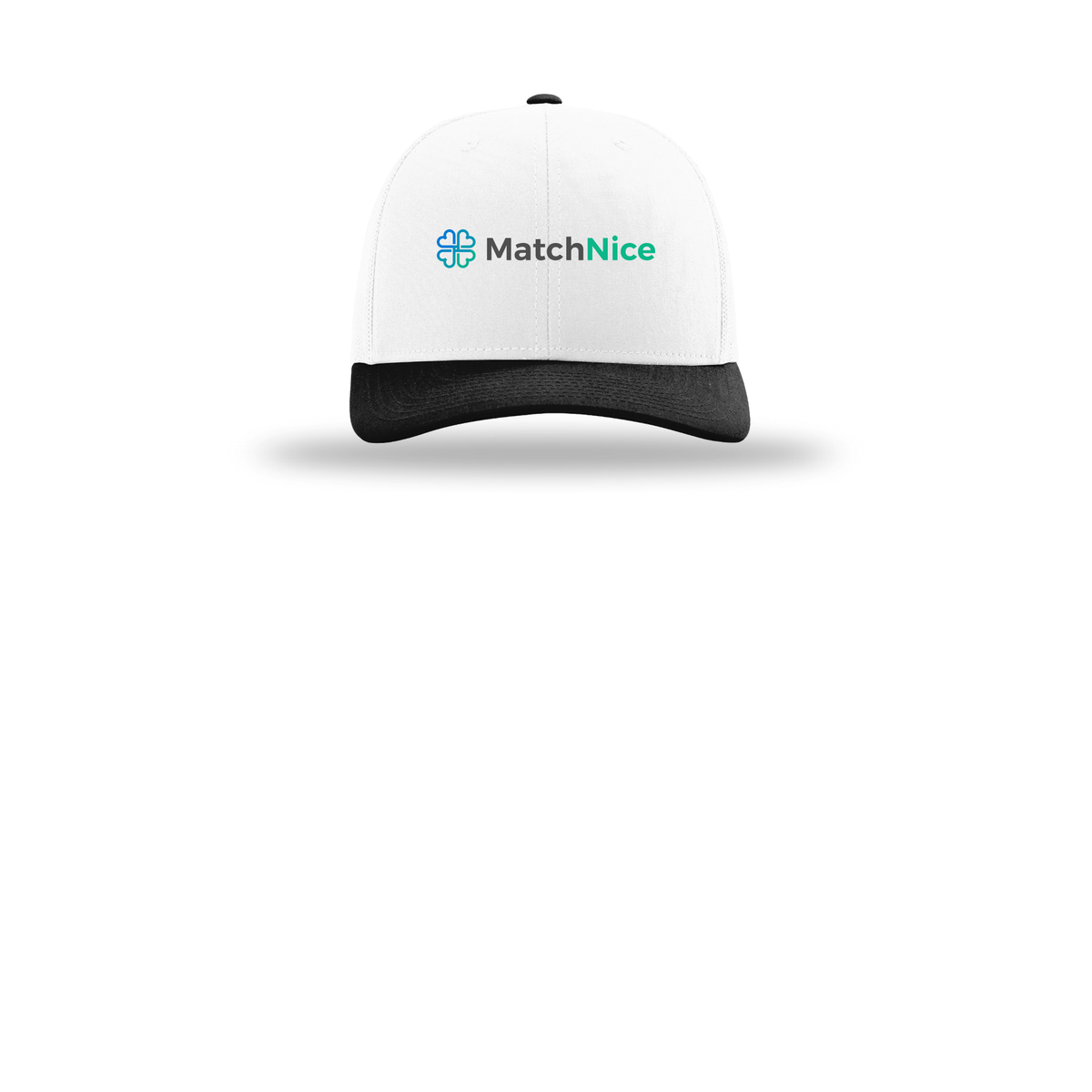 matchnice-richardson-trucker-cap-embroidery-capfront-R112-whitewhiteblack-flat-front