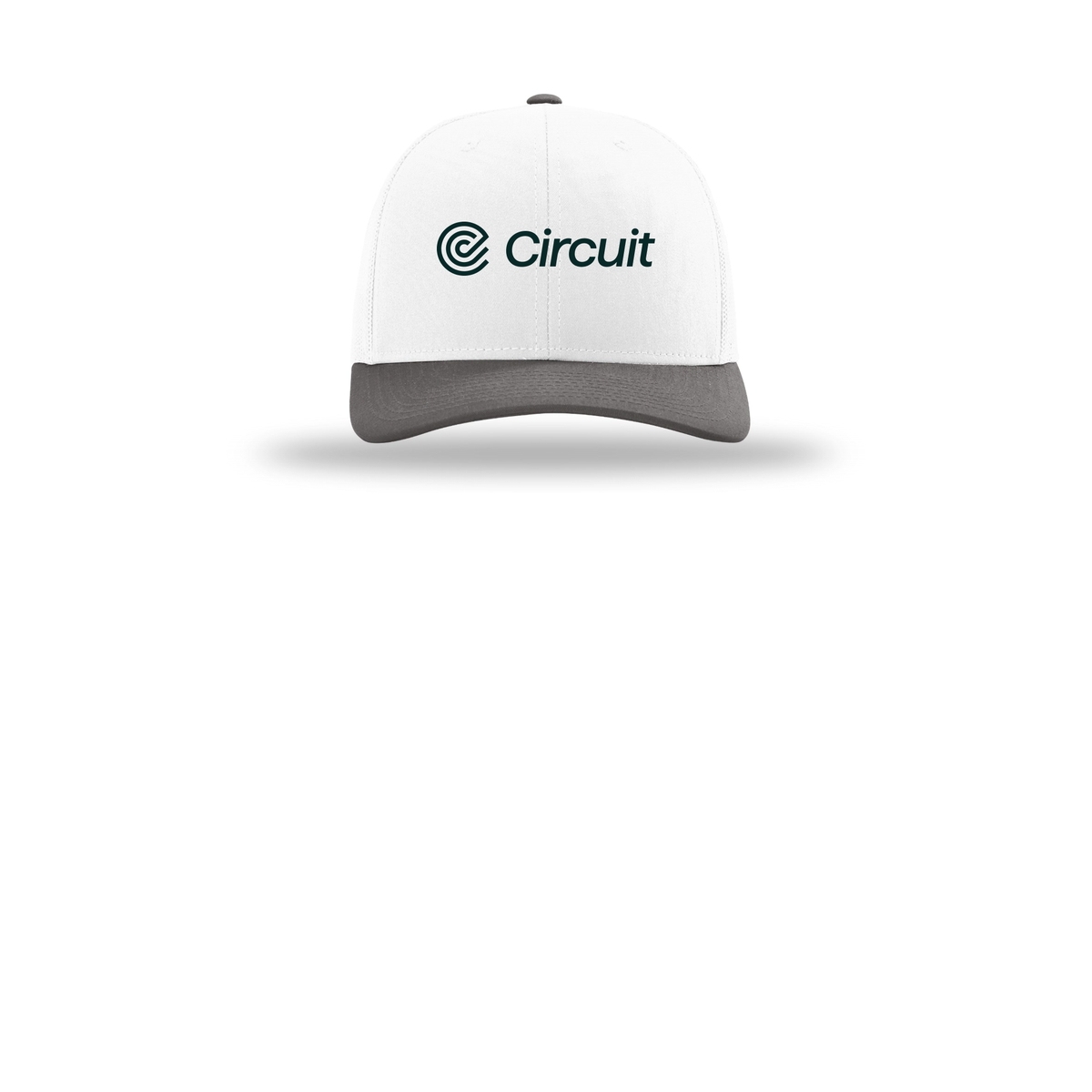 ridecircuit-richardson-trucker-cap-embroidery-capfront-R112-whitewhitecharcoal-flat-front