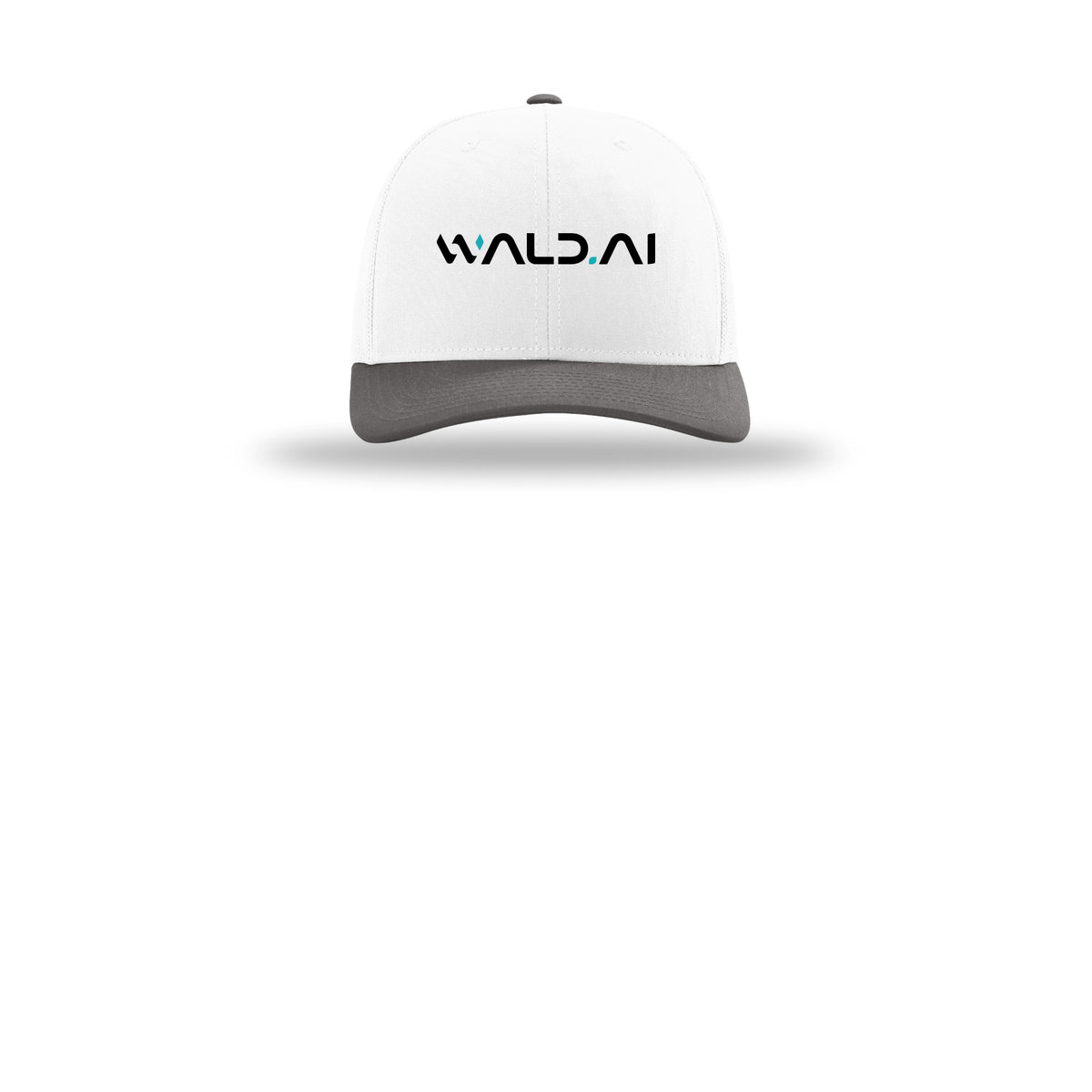 wald-richardson-trucker-cap-embroidery-capfront-R112-whitewhitecharcoal-flat-front