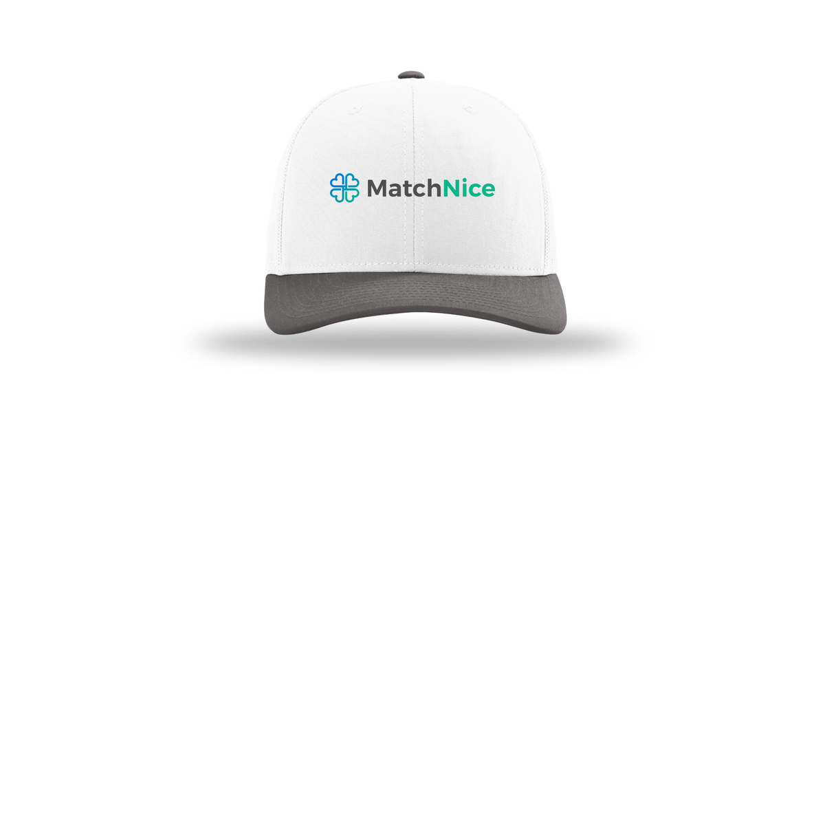 matchnice-richardson-trucker-cap-embroidery-capfront-R112-whitewhitecharcoal-flat-front