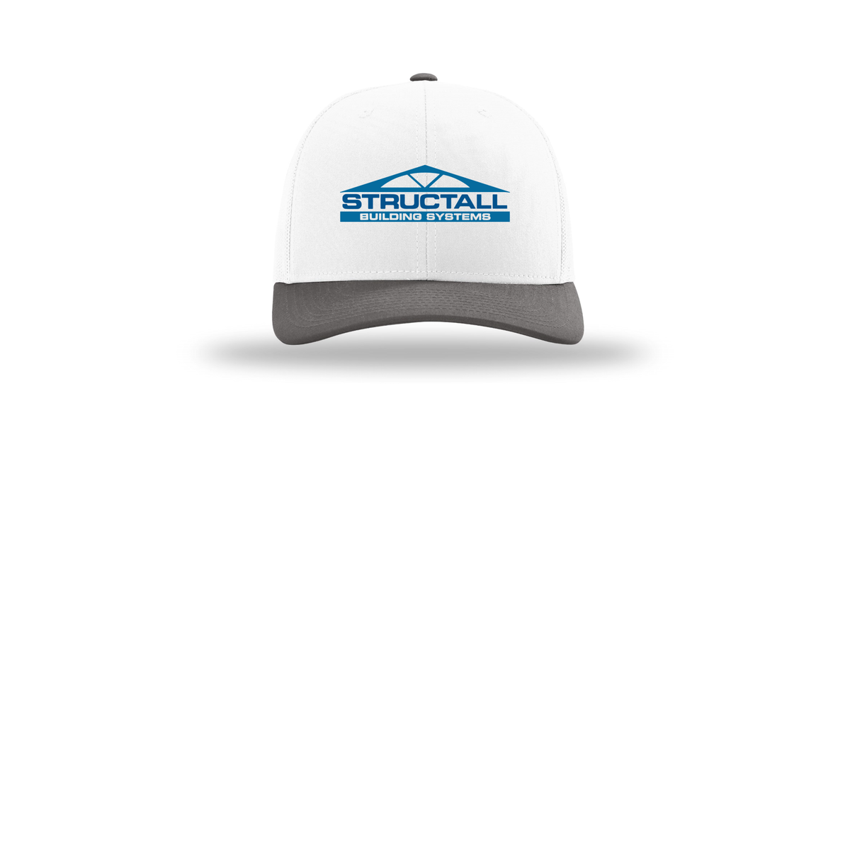 structall-richardson-trucker-cap-embroidery-capfront-R112-whitewhitecharcoal-flat-front