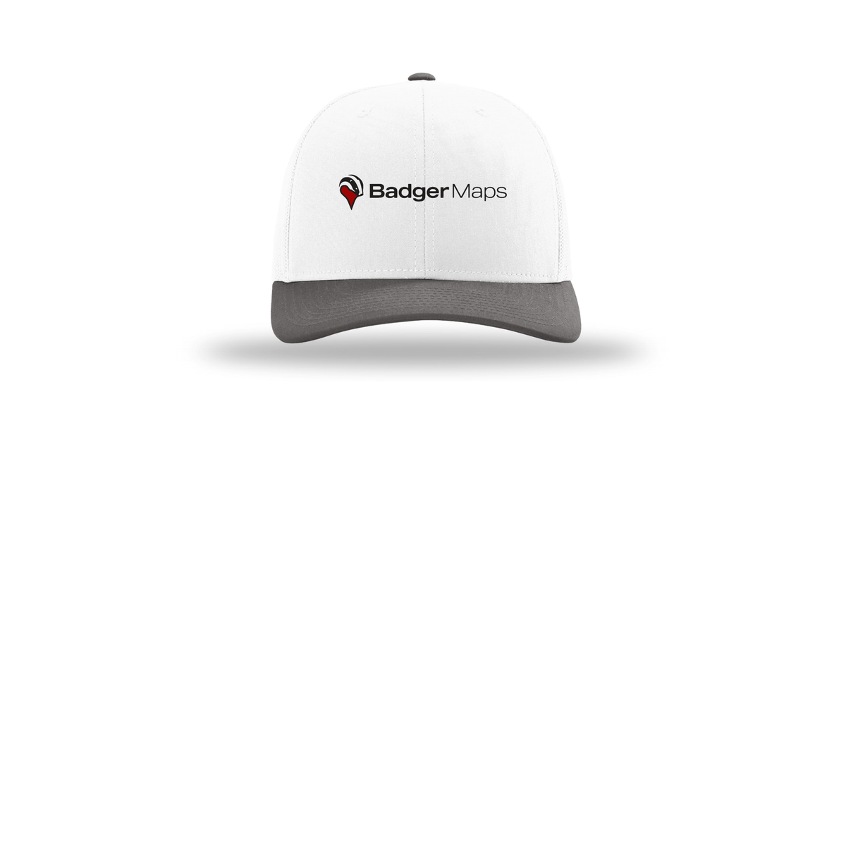 badgermapping-richardson-trucker-cap-embroidery-capfront-R112-whitewhitecharcoal-flat-front