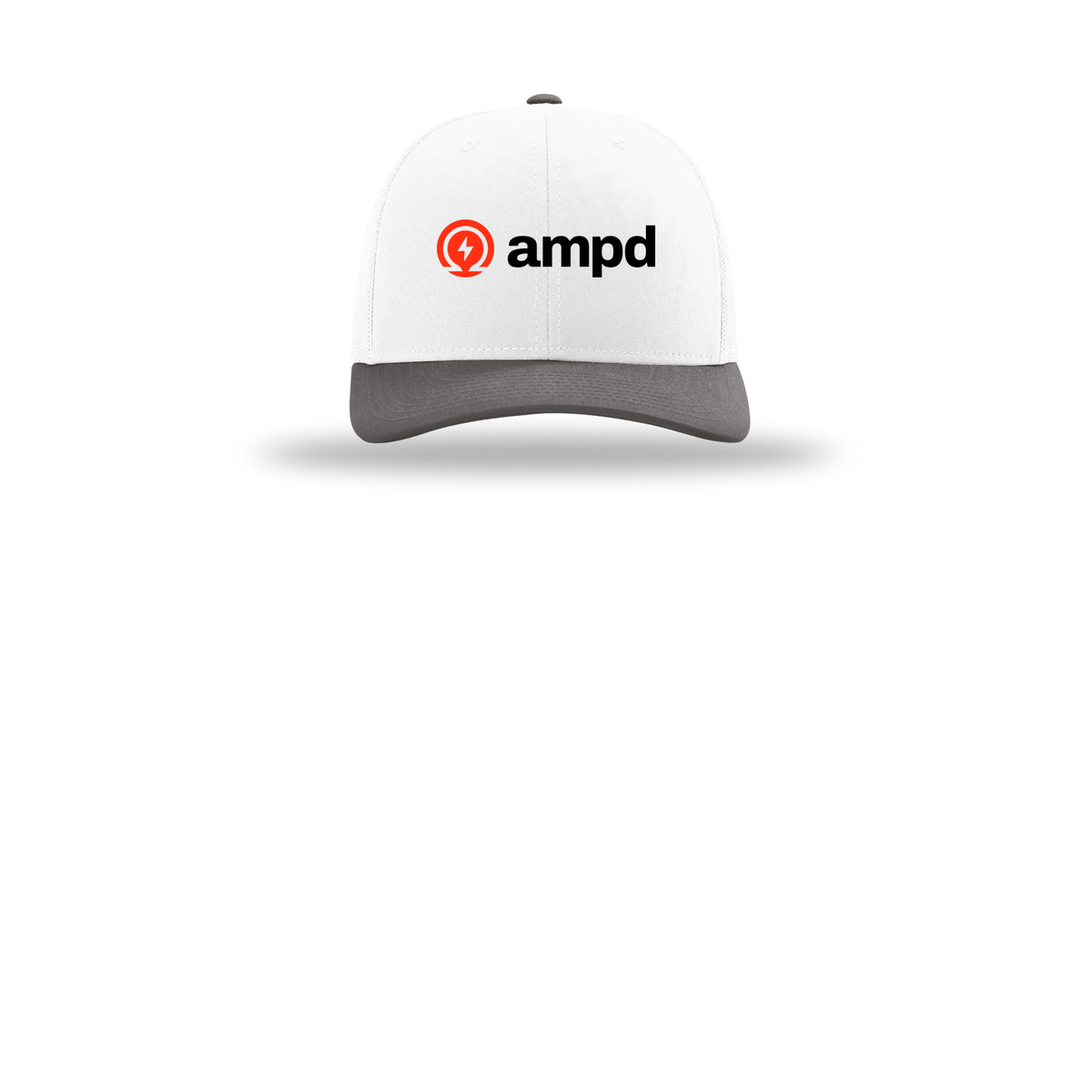 ampd-richardson-trucker-cap-embroidery-capfront-R112-whitewhitecharcoal-flat-front