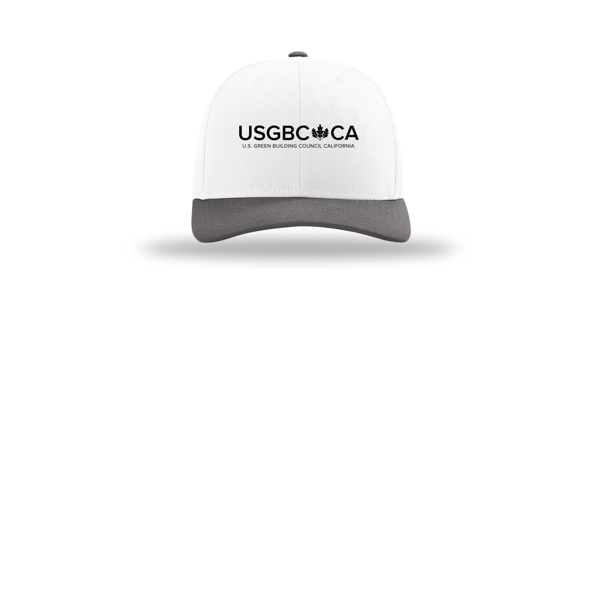 usgbc-ca-richardson-trucker-cap-embroidery-capfront-R112-whitewhitecharcoal-flat-front