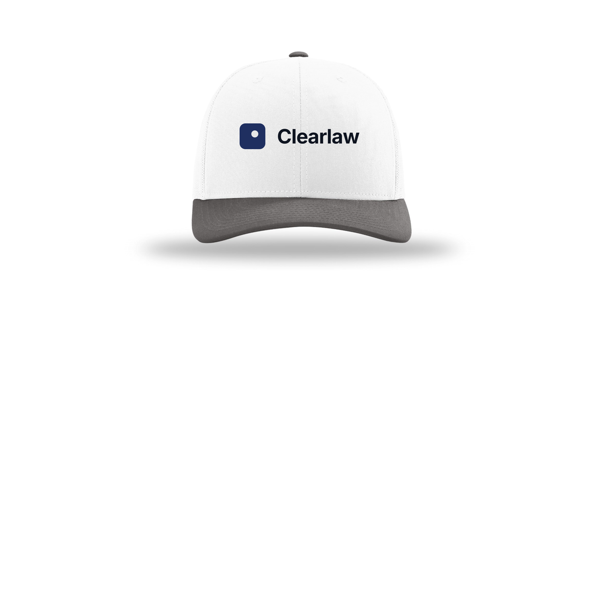 clearlaw-richardson-trucker-cap-embroidery-capfront-R112-whitewhitecharcoal-flat-front