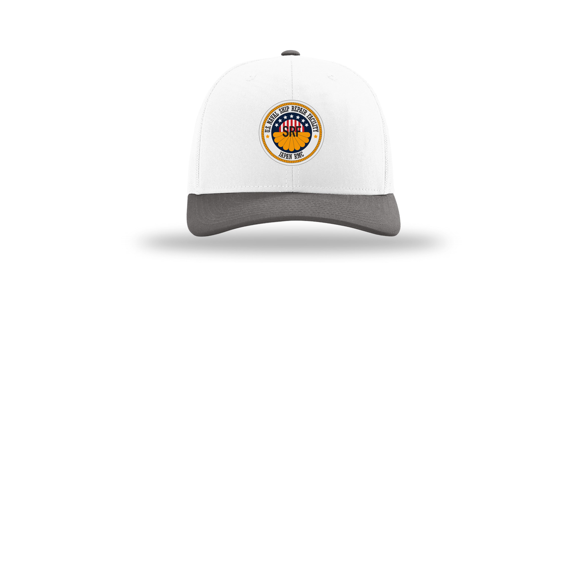 srf-jrmc-richardson-trucker-cap-embroidery-capfront-R112-whitewhitecharcoal-flat-front
