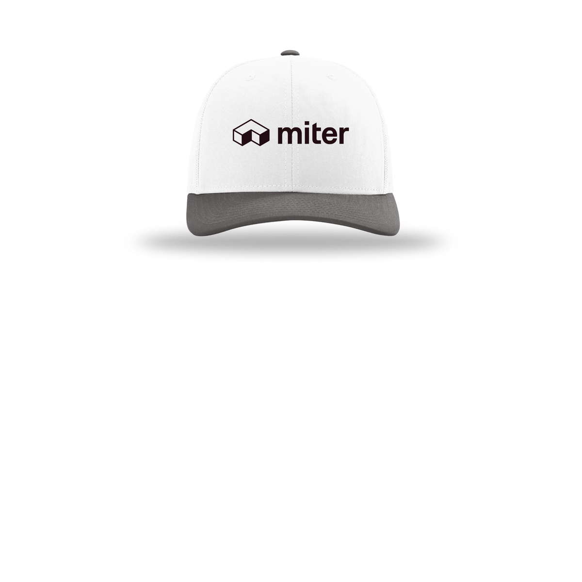 miter-richardson-trucker-cap-embroidery-capfront-R112-whitewhitecharcoal-flat-front