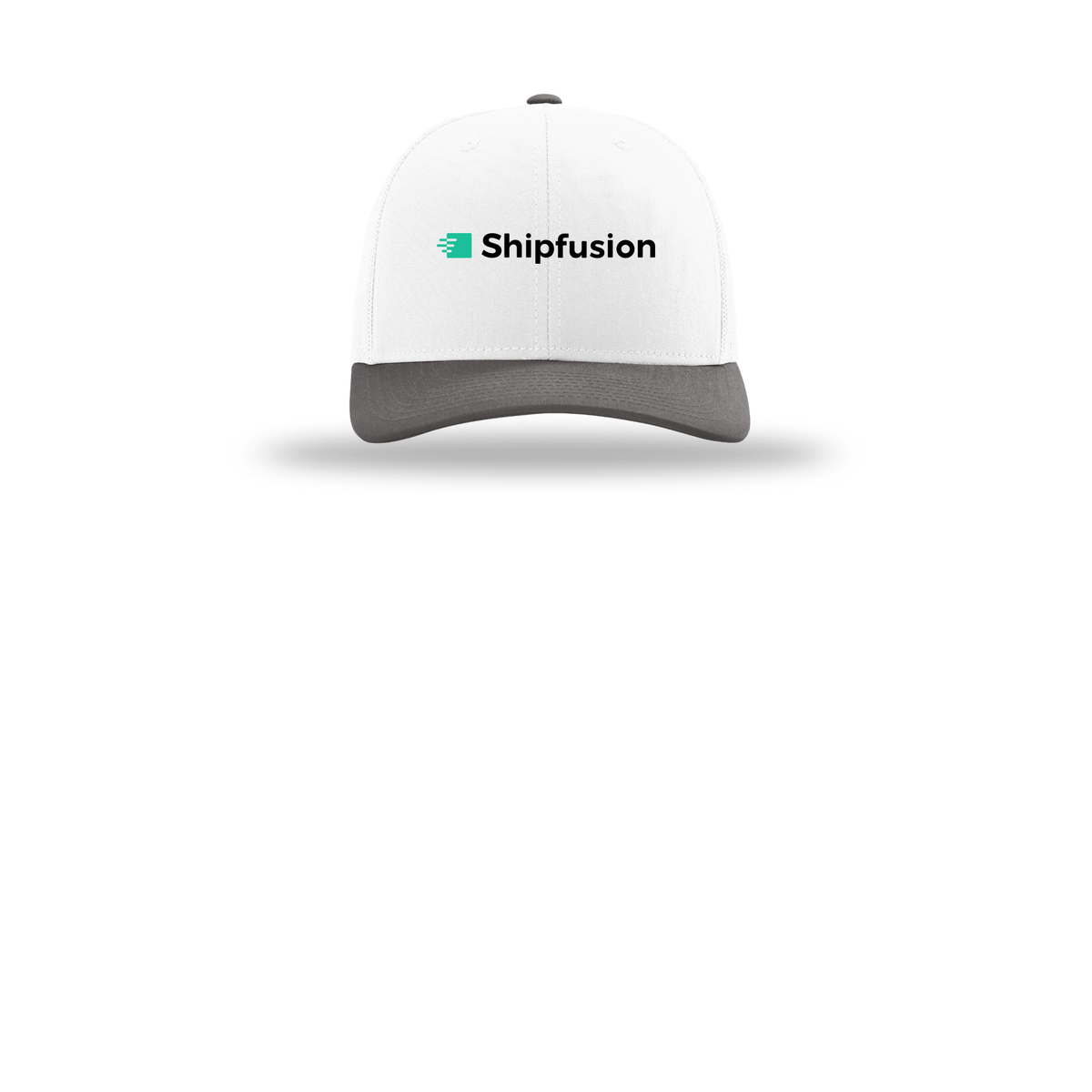shipfusion-richardson-trucker-cap-embroidery-capfront-R112-whitewhitecharcoal-flat-front