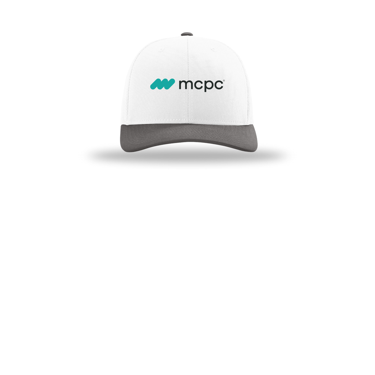 mcpc-richardson-trucker-cap-embroidery-capfront-R112-whitewhitecharcoal-flat-front