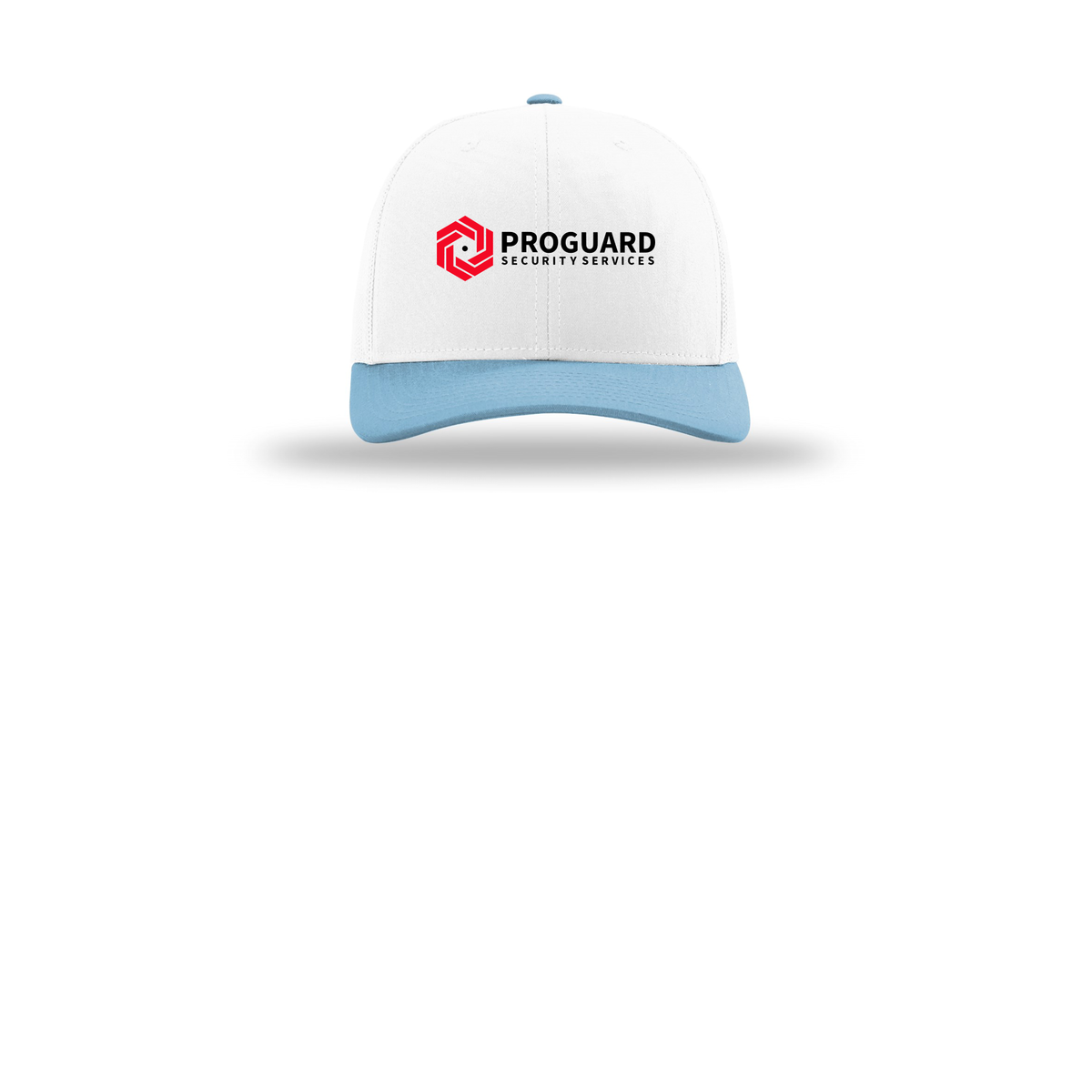 proguardsecurityservices-richardson-trucker-cap-embroidery-capfront-R112-whitewhitecolumbiablue-flat-front