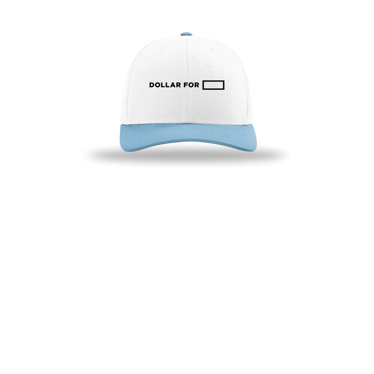 dollarfor-richardson-trucker-cap-embroidery-capfront-R112-whitewhitecolumbiablue-flat-front