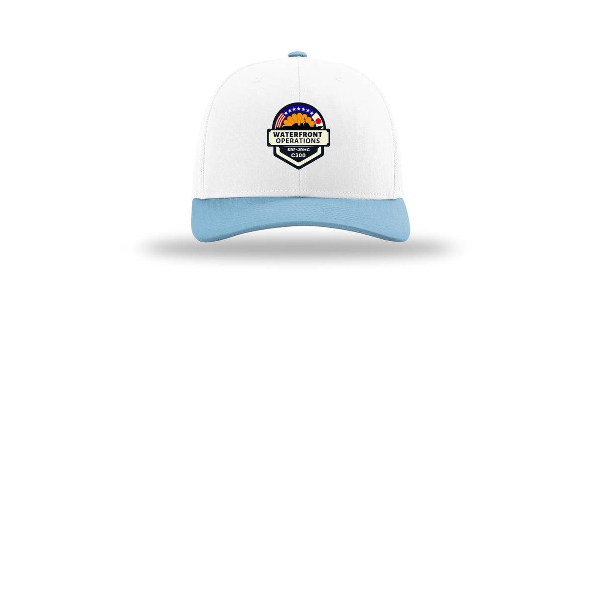 waterfront-operations-retro-trucker-cap-embroidery-capfront-R112-whitewhitecolumbiablue-flat-front