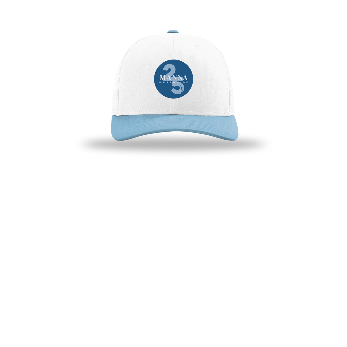 mannaworldwide-richardson-trucker-cap-embroidery-capfront-R112-whitewhitecolumbiablue-flat-front
