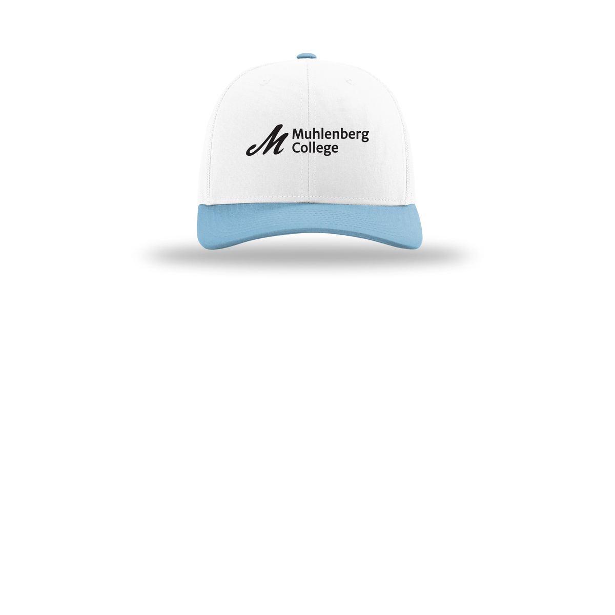 muhlenberg-richardson-trucker-cap-embroidery-capfront-R112-whitewhitecolumbiablue-flat-front