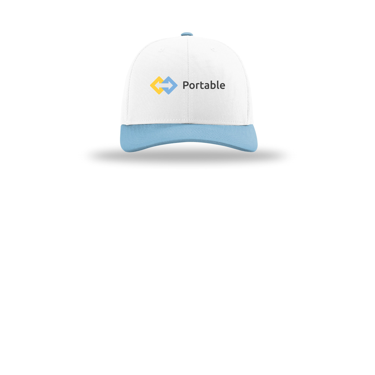 portable-richardson-trucker-cap-embroidery-capfront-R112-whitewhitecolumbiablue-flat-front