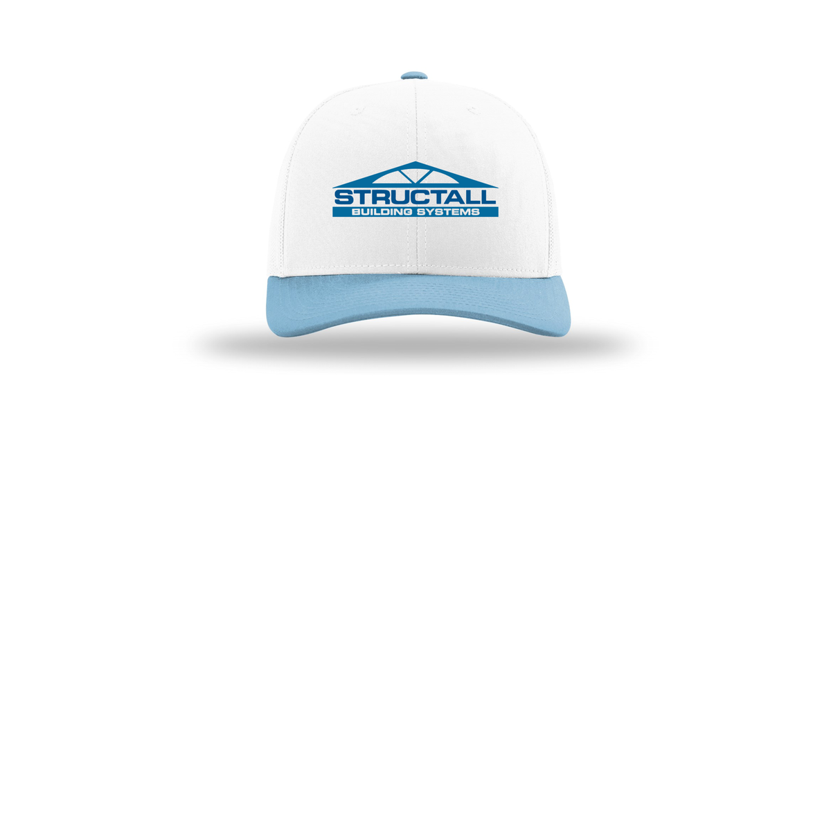 structall-richardson-trucker-cap-embroidery-capfront-R112-whitewhitecolumbiablue-flat-front