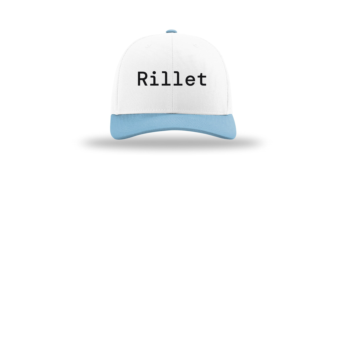 rillet-richardson-trucker-cap-embroidery-capfront-R112-whitewhitecolumbiablue-flat-front