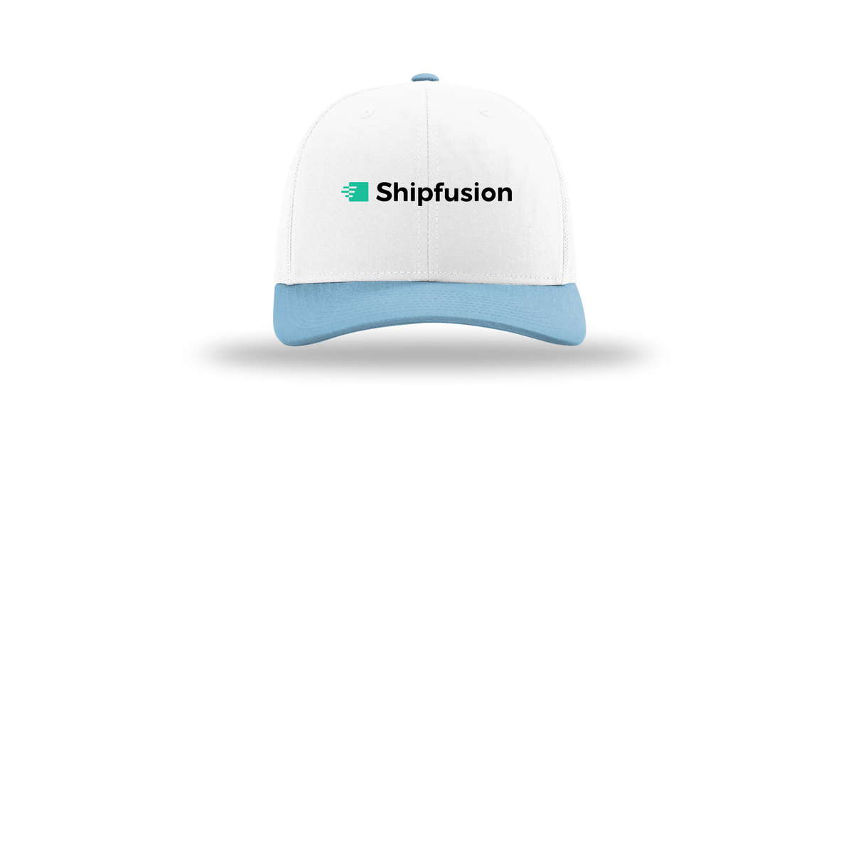 shipfusion-richardson-trucker-cap-embroidery-capfront-R112-whitewhitecolumbiablue-flat-front
